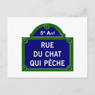 Cartão Postal Rua do Gato que Pesca, Placa de Rua de Paris