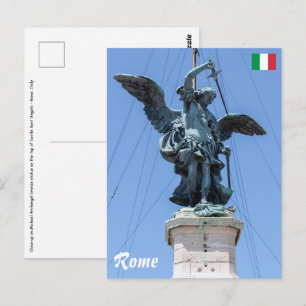 Cartão Postal Rua: estátua Michael - Castel Sant'Angelo top, Ro
