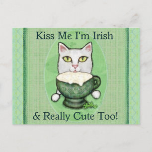 Cartão Postal Rua, Gato de Café Irlandês do Dia de Patrick