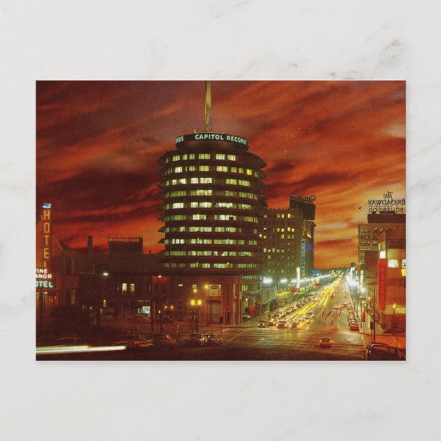 Cartão Postal Rua, Hollywood na Noite de Vintage. (Frente)