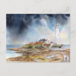 Cartão Postal Rua Marys Lighthouse Whitley Bay Watercolor