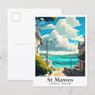 Cartão Postal Rua Mawes Cornwall England Viagem Ilustração