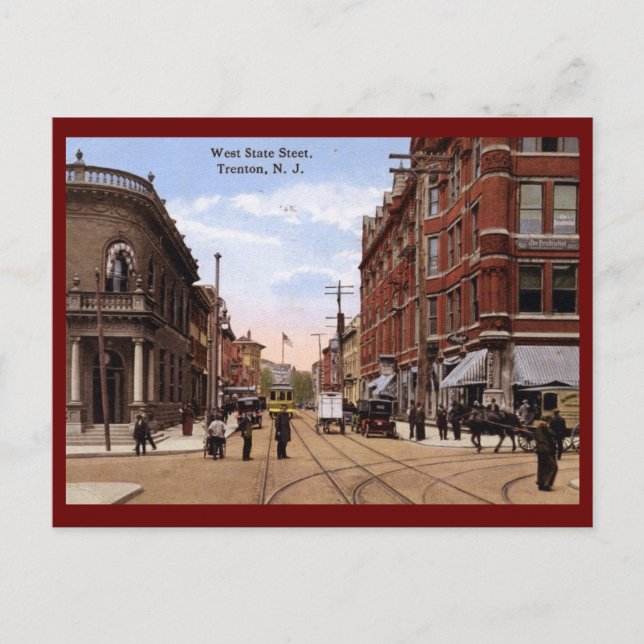 Cartão Postal Rua Ocidental, Trenton NJ 1915 Vintage (Frente)