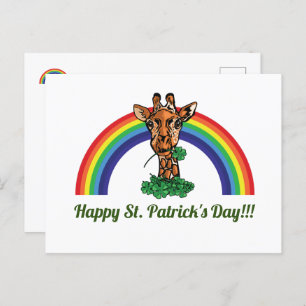 Cartão Postal Rua: Patricks Day Giraffe and Rainbow Postcard