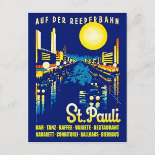 Cartão Postal Rua. Pauli à noite, cidade de Hamburgo, Alemanha