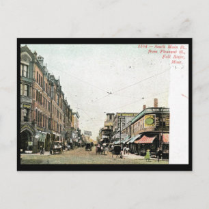 Cartão Postal Rua Principal, Fall River, Massachusetts 1908 Vint