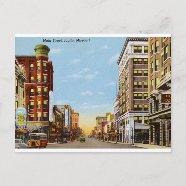 Cartão Postal Rua principal, Joplin, Missouri Vintage. (Frente)