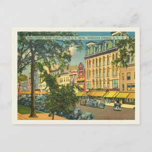 Cartão Postal Rua principal, Saratoga Primavera NY Vintage