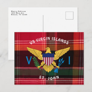 Cartão Postal Rua Red Madras. John Virgin Islands Flag USVI