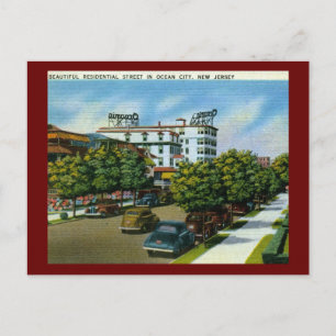 Cartão Postal Rua Residencial, Ocean City, New Jersey Vintage