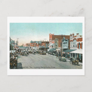 Cartão Postal Rua Spring Street antiga, Palestina, Texas