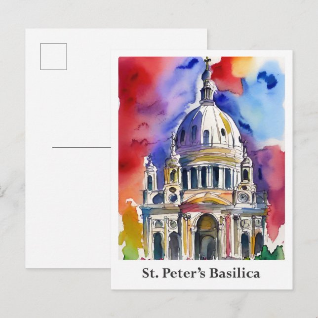 Cartão Postal Rua, Vaticano de Aquarela de Peter, (Frente/Verso)