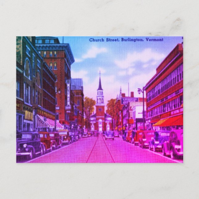 Cartão Postal Rua Vintage Church, Burlington, VT (Frente)