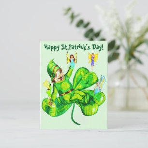 CARTÃO POSTAL RUAS. PATRICK DAY LEPRECHAUN E FARIES