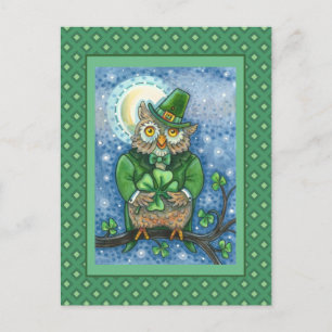 CARTÃO POSTAL RUAS. PATRICK DAY OWL, 4 LEAF CLOVER LEPRECHAUN