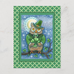 CARTÃO POSTAL RUAS. PATRICK DAY OWL, 4 LEAF CLOVER LEPRECHAUN