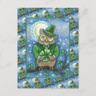 CARTÃO POSTAL RUAS. PATRICK DAY OWL, 4 LEAF CLOVER LEPRECHAUN