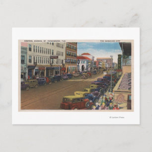 Cartão Postal Ruas. Petersburgo, FL - Vista da Ave Central com