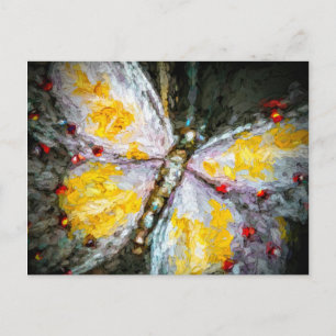 Cartão Postal Rubi abstrato pintura amarela Jeweled da borboleta