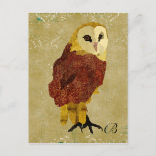 Cartão postal Ruby Owl Monograma, Ouro Vintage