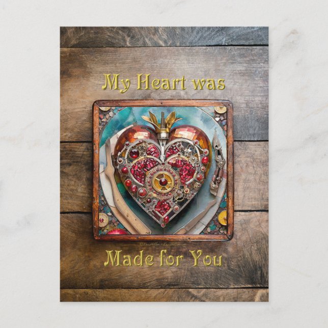 Cartão Postal Ruby Pomegranate Heart Steampunk (Frente)