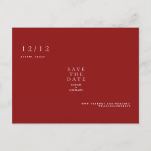 Cartão Postal Ruby Red Simple Text Somente Casamento Salvar a Da