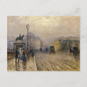 Cartão Postal Rue de Paris com Carruagems de Giuseppe de Nittis