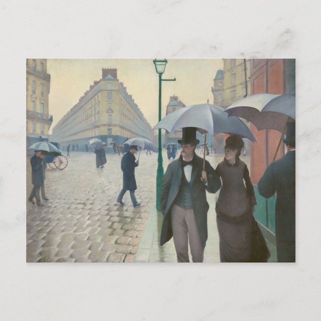 Cartão Postal Rue de Paris Temps de Pluie por Gustave Caillebott (Frente)