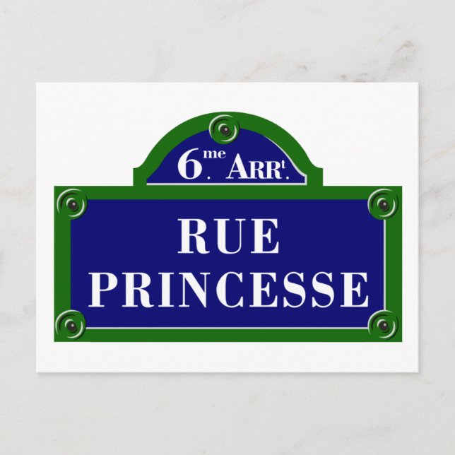 Cartão Postal Rue Princesse, Paris Street Sign (Frente)