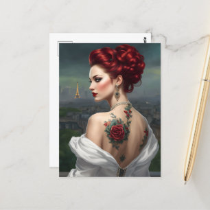 Cartão Postal Ruiva tatuada em Paris