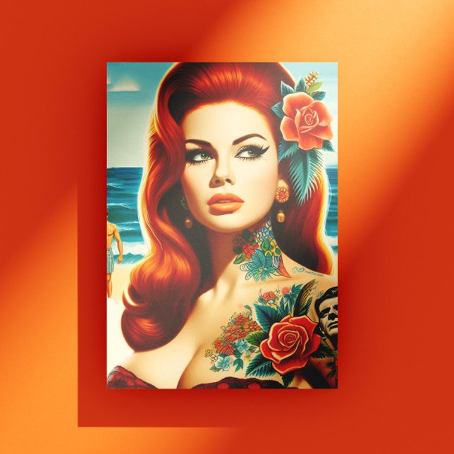 Cartão Postal Ruiva Tatuada Pin-up (Criador carregado)
