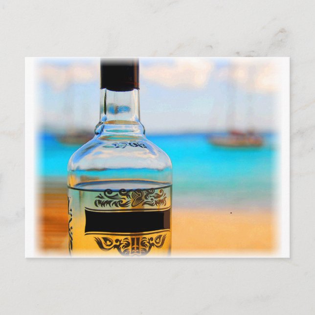 Cartão Postal Rum Bottle na Praia (Frente)