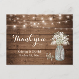 Cartão Postal Ruptura do bebê Rustic Mason Jar Lights Obrigado