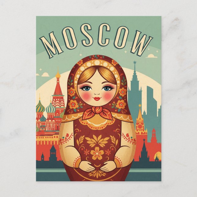 Cartão Postal Rússia Moscou Matroyshka Doll Viagem (Frente)