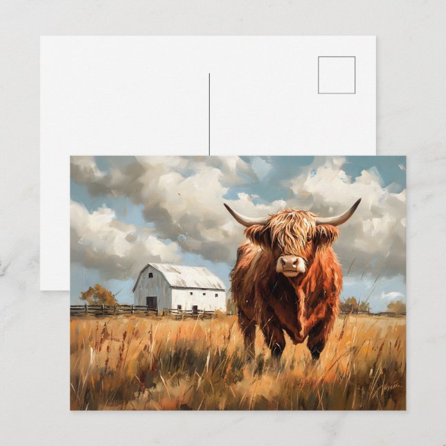 Cartão Postal Russo do Barno Branco da Highland Cow (Frente/Verso)