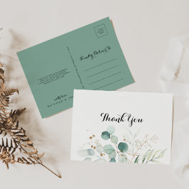 Cartão Postal Russo Eucalyptus Dourado Floral Obrigado