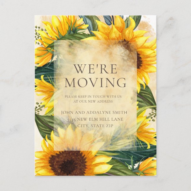 Cartão Postal Russo Girassóis Verde Deixa Mudar Endereço (Frente)