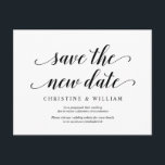 Cartão Postal Russo Moderno Salve a nova data, Convidados adiado<br><div class="desc">Este é o moderno design rústico mínimo limpo com tema,  em preto,  o convite de Festa de casamento Reprogramado (adiado/adiado) (Salve a nova data). É a maneira perfeita e elegante de fazer o anúncio de reagendamento para seus amigos e família.</div>