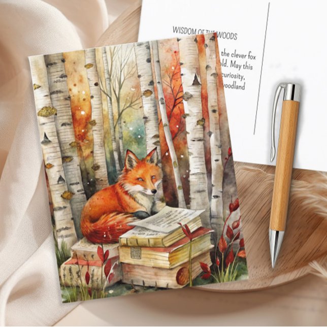 Cartão Postal Russo Vintage Fox Books Woodland outono (Rustic vintage fox, books, woodland postcard)