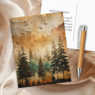 Cartão Postal Russo Vintage Woodlands Nature Sunset