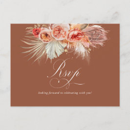 Cartão Postal Rust Terracotta Floral Pampas Grass Casamento RSVP