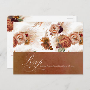 Cartão Postal Rust Terracotta Floral Pampas Grass Weding RSVP