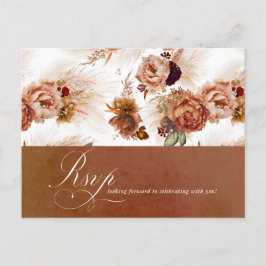 Cartão Postal Rust Terracotta Floral Pampas Grass Weding RSVP