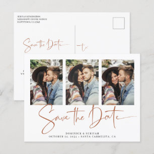 Cartão Postal Rust Terracotta Manuscrito Casamento Salve a Data