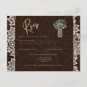Cartão Postal Rustic Backyard Woodland Casamento Wood Lace RSVP