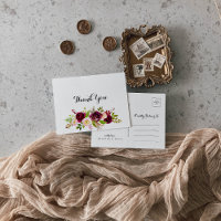 Rustic Blush Burgundy Floral Caligrafia Obrigado