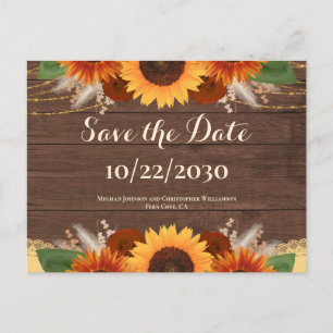Cartão Postal Rustic Boho Sunflower Rosas Casamento Salvar a Dat