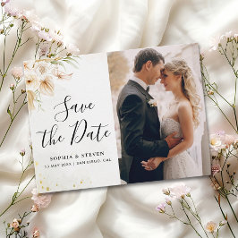 Cartão Postal Rustic Boho Wedding with Neutral and Golden Floral