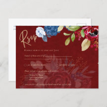 Rustic Burgundy Blue Floral Casamento RSVP
