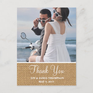 Cartão Postal Rustic Burlap Obrigado Postcards De Casamento